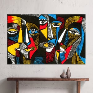 Surreale Gesichter - Leinwanddruck: Zeitgenössisches abstraktes Wanddekor