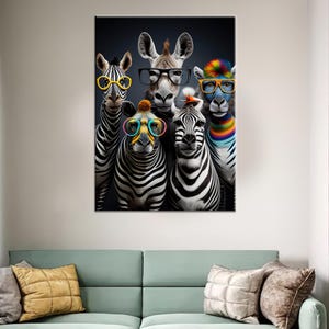 Zebras with Glasses Canvas Print: Funny Animal Wall Decor