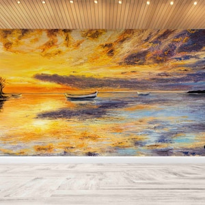Abstract Seascape Painting,3d Wall Paper,Paper Wall ArtLandscape Wall Mural,View Mural,Custom Wall Paper,Sea Landscape Wall Decor,