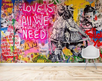 Wall Paper Peel and Stick,Paper Wall ArtLove Graffiti Wall Paper,Love Is All We Need,3d Wall Paper,Graffiti Wall Art,
