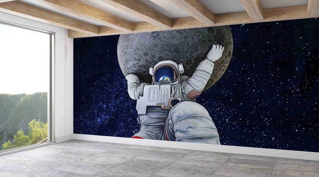 Astronaut Moon Galaxy Wallpaper: Modern Space Wall Art - Etsy
