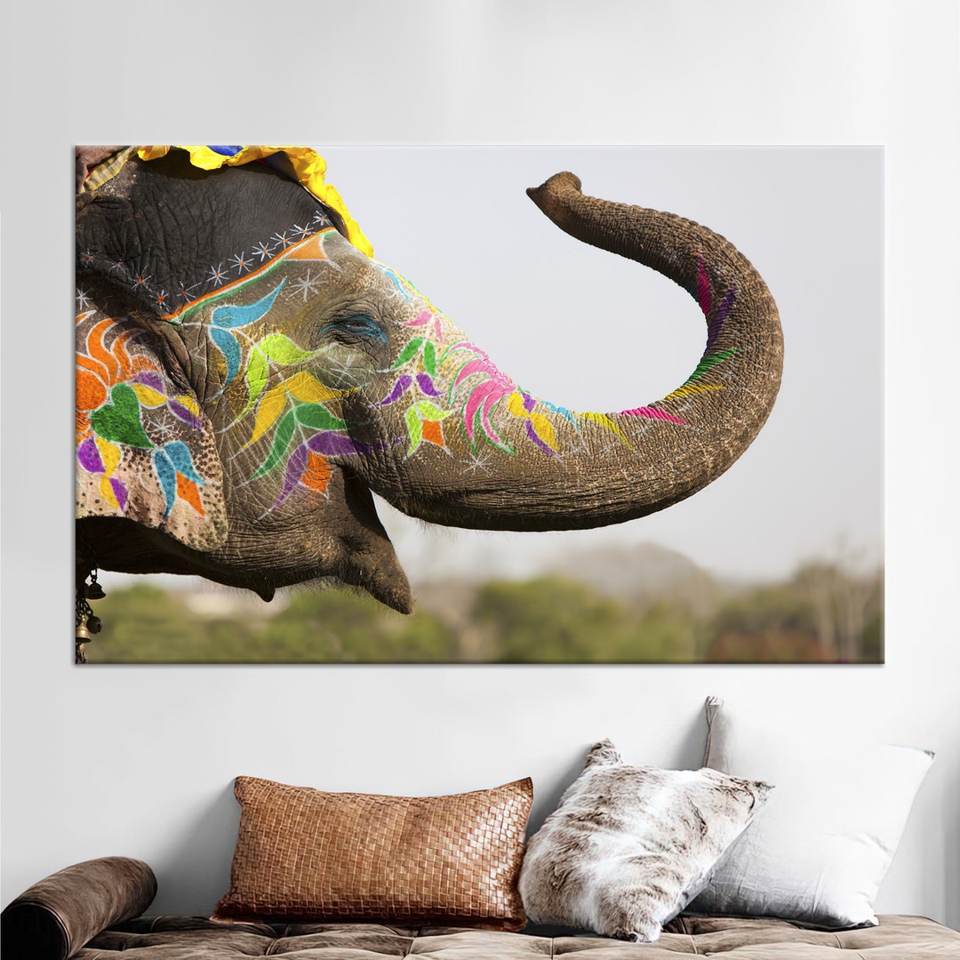 Large Canvas, Canvas Decor, Large Wall Art, Colorful Elephant 3D Canvas