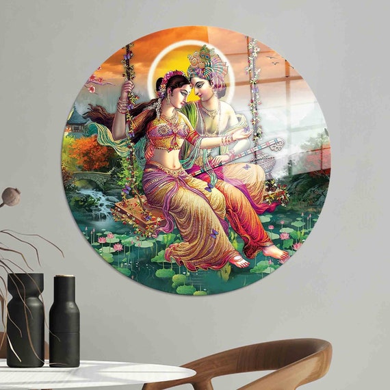 インド製☆大判☆額入りアート☆ラーダ＆クリシュナ インド製☆大判☆額入りアート☆ラーダ＆クリシュナ