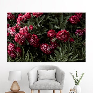 Arte de la pared, lienzo grande, arte de la pared del lienzo, lienzo 3D de peonía, regalo de lienzo botánico, cartel floral, decoración de la pared de peonía rosa, flor rosa impresa,