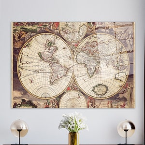 Arte da parete con mappa del mondo vintage, decorazione da parete in vetro, decorazione da parete, stampa su vetro con mappa vintage, vetro temperato, arte in vetro scolastico,