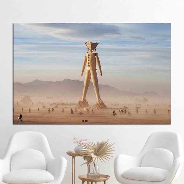 Canvas Gift, Modern Canvas Print, Burning Man Sculpture, Statue Canvas Poster, Gift for Him, Personalized Gifts, Abstract Artwork,
