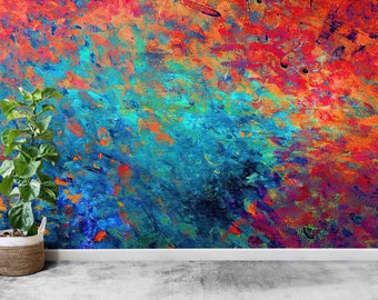 Mural de pared abstracto y colorido: papel pintado autoadhesivo personalizado