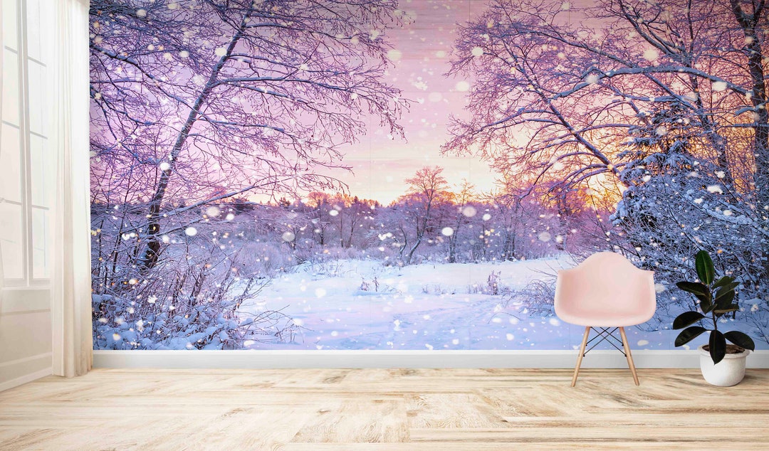 Snowy Landscape Peel and Stick Wallpaper Mural - Etsy
