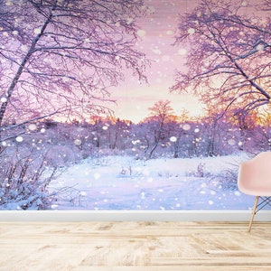 Snow Landscape,Wall Paper Peel and Stick,Paper Wall ArtLandscape Wall Mural,Bright Wall Paper,Snow Wall Print,