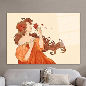 Glass Art, Glass Printing, Glass, Abstract Glass Wall Art, Rose Glass Wall Art, Flower Glass Wall, Mucha Goddess Glass Decor,
