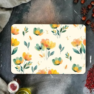 Flowers Serving Board, Flower Chopping Board, Yellow Flowers Cutting Board, Colorful Flowers Cutting Board, Camping Cutting Board,