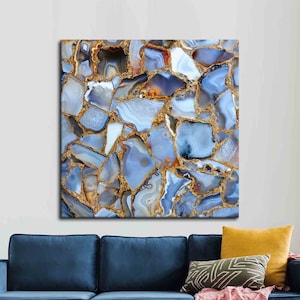 3D Wall Art, Wall Art Canvas, Large Canvas, Blue And Gold Marble, Shimmery Art, Abstract Wall Decor, Luxury Marble 3D Canvas,