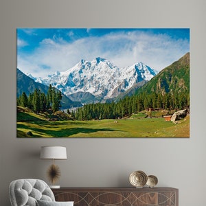 Canvas Decor, Large Wall Art, 3D Canvas, Nanga Parbat and Fairy Meadows Landscape, Himalaya Poster, View Printed, Nature Landscape Wall Deco