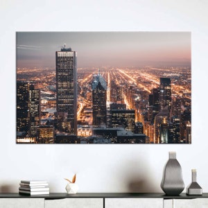 3D Wall Art, Wall Art Canvas, Canvas Art, View 3D Canvas, City Landscape Canvas Canvas Gift, Night View Of The Chicago Canvas Gift,