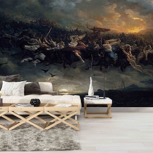 Bright Wall Paper, Paper Wall Art, The Wild Hunt Of Odin, Peter Nicolai Arbo Wall Print, 3d Wall Paper, Norse Mythology Wall Print,