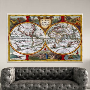 Wohnzimmer Wandkunst, Wandkunst, Wanddekoration, Antike Weltkarte Leinwanddruck, Alte Weltkarte Wanddekoration, Landkarte Wanddeko, Vintage Karte Leinwand Pri