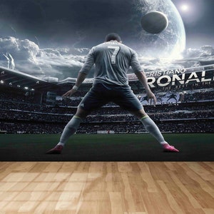 Papel de pared brillante, arte de pared de papelCristiano Ronaldo, cartel de pared de motivación, papel de pared moderno, arte de pared de regalo de amante de Ronaldo,