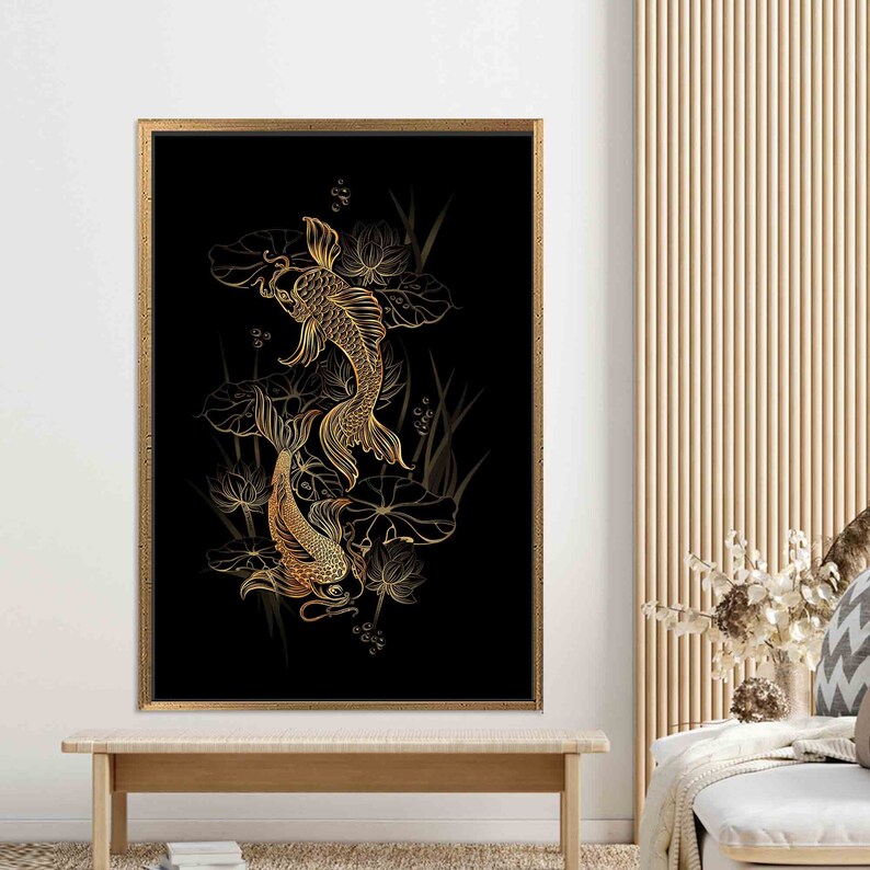 Koi Fish Canvas Print: Asian Lotus Wall Art - Etsy