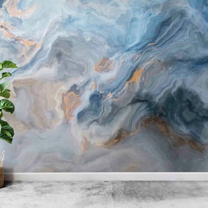 Blue Marble Painting Wallpaper: Abstract Peel and Stick Wall Decor