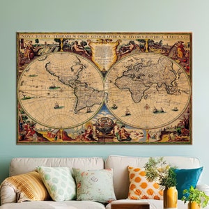 Tela, Arte da parete 3D, Arte da parete grande, Arte da parete con mappa vintage, Mappa vintage stampata, Decorazione su tela scolastica, Tela con mappa vecchia, Tela per aula,