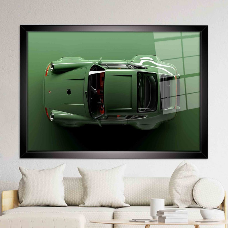 3D Effect Car Glass Wall Art: Modern Garage Decor Black Framed