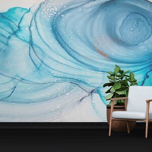 3D Wandbild, Abstrakte Tapete, Blaue Wand Tapete, Abstrakte Wand Kunst, Blaue Tapete, 3D Wandbild, Blaues Papier