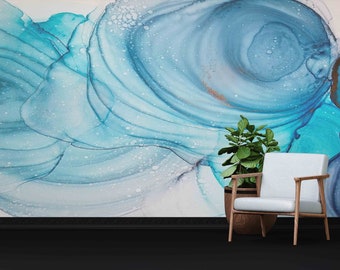 Papel pintado abstracto azul: arte de pared moderno autoadhesivo