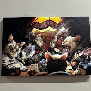 Katten met speelkaarten canvas poster, muur kunst canvas, moderne canvas kunst, canvas home decor, abstracte kunst, 3D canvas, poker canvas,