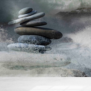 Stones Balance Wall Paper,Paper Wall ArtModern Wall Paper,Carta da parati personalizzata,Rocce e quadri d'acqua,Motivation Wall Painting,