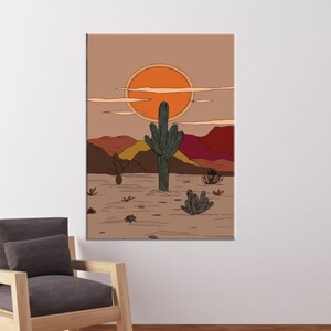Wüstenlandschaft Poster, Berg Leinwand Poster, Raumdekor Leinwand Kunst, Kaktus gedruckt, Landschaft Leinwand Dekor, personalisierte Geschenkbox,