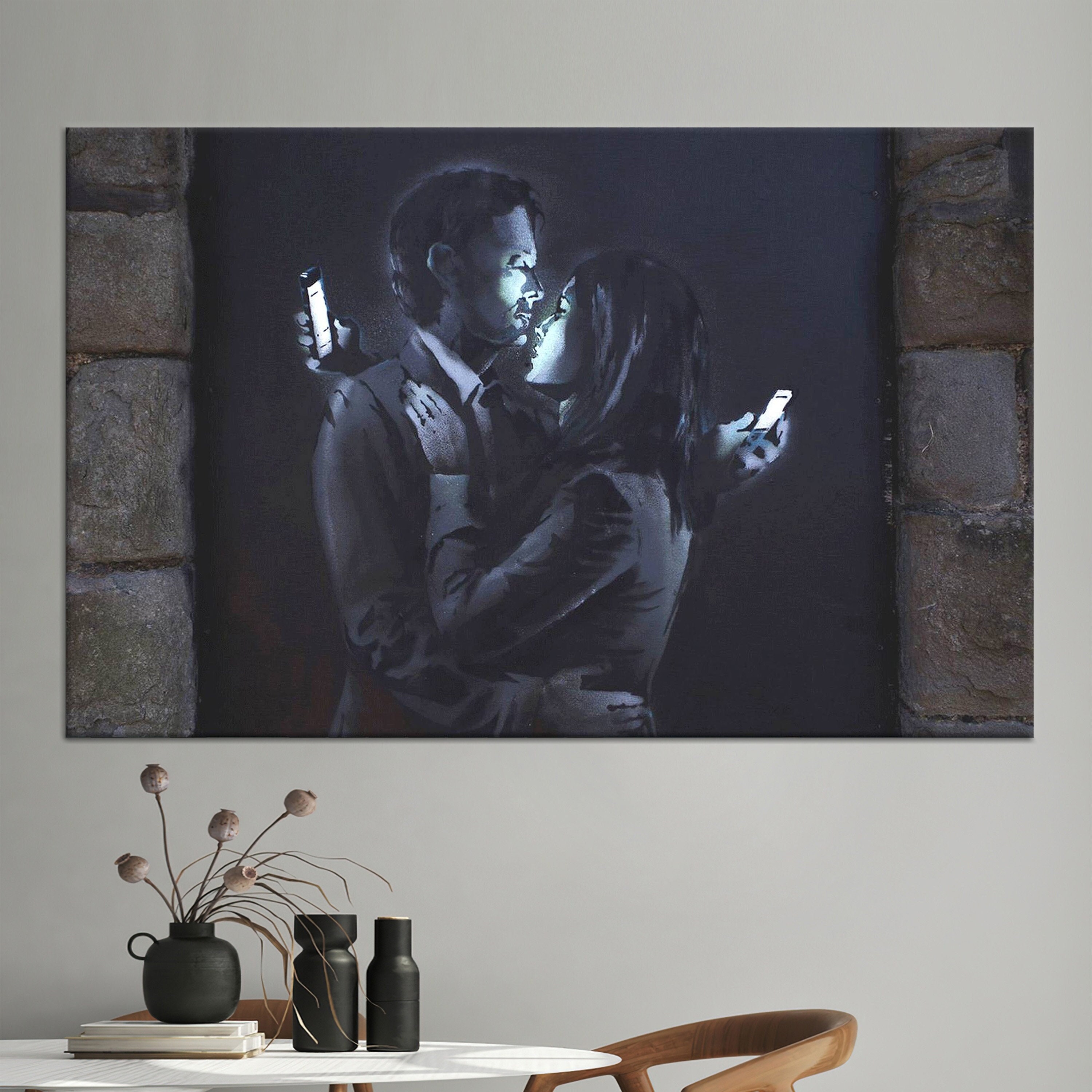 限定マット額装品/バンクシー/Mobile Lovers バンクシー「モバイル ラバーズ/Mobile Lovers」展示用フック