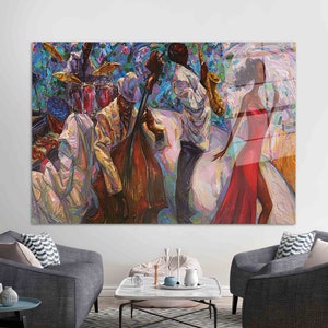 Jazz Band Tempered Glass Wall Art: African Music Decor