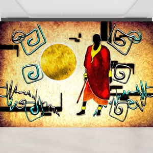 Bright Wall Paper,3d Wall Paper,Paper Wall ArtAfrican Man Painting,Abstract Wall Decor,African Landscape Wall Mural,