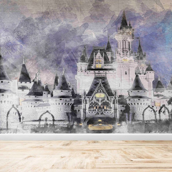 Custom Wall Paper,Kids Room Wall Paper,Modern Wall Paper,Wall Paper Peel and Stick,Cinderella Castle,Disneyland Wall Mural,