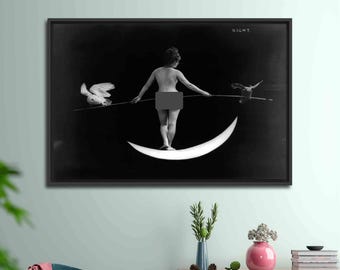 Woman on Moon Canvas Print: Sensual Bedroom Wall Art