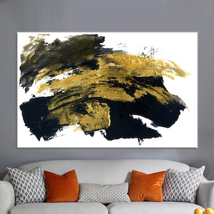 Canvas Decor, Wall Art Canvas, Wall Art, Black And Gold Brush Effect, Gold Poster, Abstract Wall Decor, Black Poster,