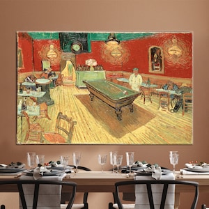 Canvas Decor, 3D Canvas, 3D Wall Art, The Night Cafe by Van Gogh, Billiards Table Poster, Cafe Wall Art, Famous Table Wall Art,