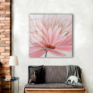 Pink Glass, Modern Wall Decor, Pink Flower Wall Decoration, Personalized Gift For Him, Floral Glass Decor, Living Room Decor Art,
