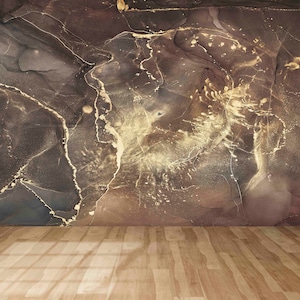 Braun Gold Marmor,Wandbild nach Maß,Wandbild abziehen und aufkleben,Wandbild mit Alkoholtinte,3d Tapete,Modernes Wandposter,