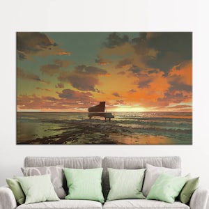 Canvas, Canvas Art, 3D Canvas, Piano On The Beach, Piano Wall Art, Sea Landscape Canvas Print, Beach Canvas Art,
