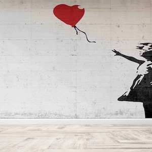 Impresión de pared abstracta, póster de pared de calle, papel de pared 3d, arte de pared de papel, papel de pared brillante, pintura de pared de chica Banksy,