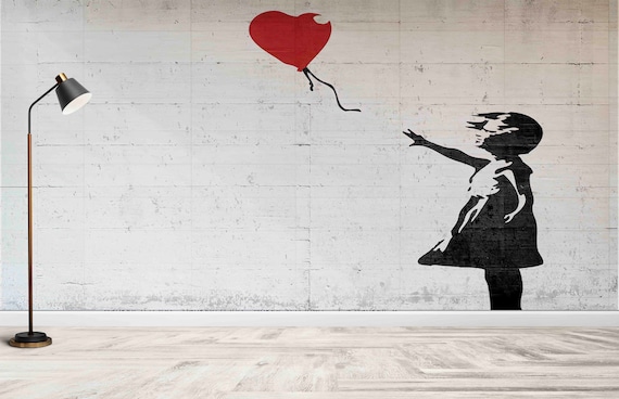 Banksy Girl With Balloon Wallpaper: Abstract Street Art - Etsy