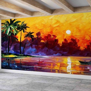 Papel de pared Peel and Stick, papel de pared brillante, mural de sol, arte de pared de papel, póster de pared de paisaje natural, mural de mar, póster de pared de paisaje marino,