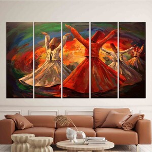 Whirling Dervish Oil Painting Print: Large Canvas Wall Art 5P: Ready to Hang