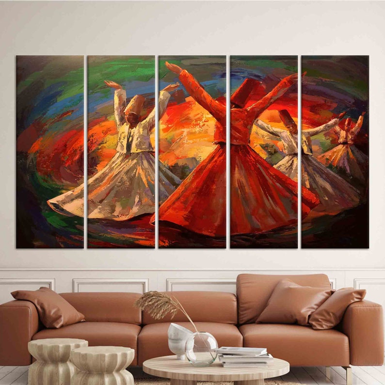 Whirling Dervish Oil Painting Print: Large Canvas Wall Art 5P: Ready to Hang