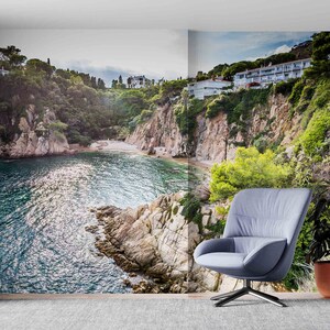 3d Wall Paper,Paper Wall ArtNature Wall Print,Bright Wall Paper,Costa Brava Mural,Spain Wallpaper,Landscape Wall Art,