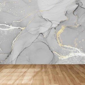Silver Marble Wall Mural,3d Wall Paper,Modern Wall Paper,Paper Wall ArtGray Marble Mural,Marble Wall Decor,