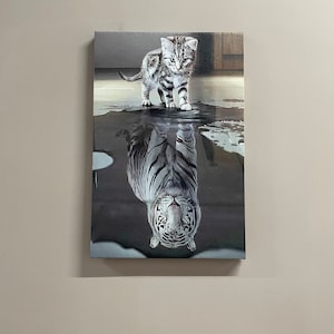 キャンバスギフト、キャンバスウォールアート、ウォールアートキャンバス、虎反射猫、モチベーション3Dキャンバス、虎プリント、小さな子猫猫3Dキャンバス、