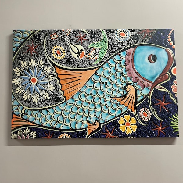 Ceramic Fish Canvas Art: Colorful Abstract Wall Decor