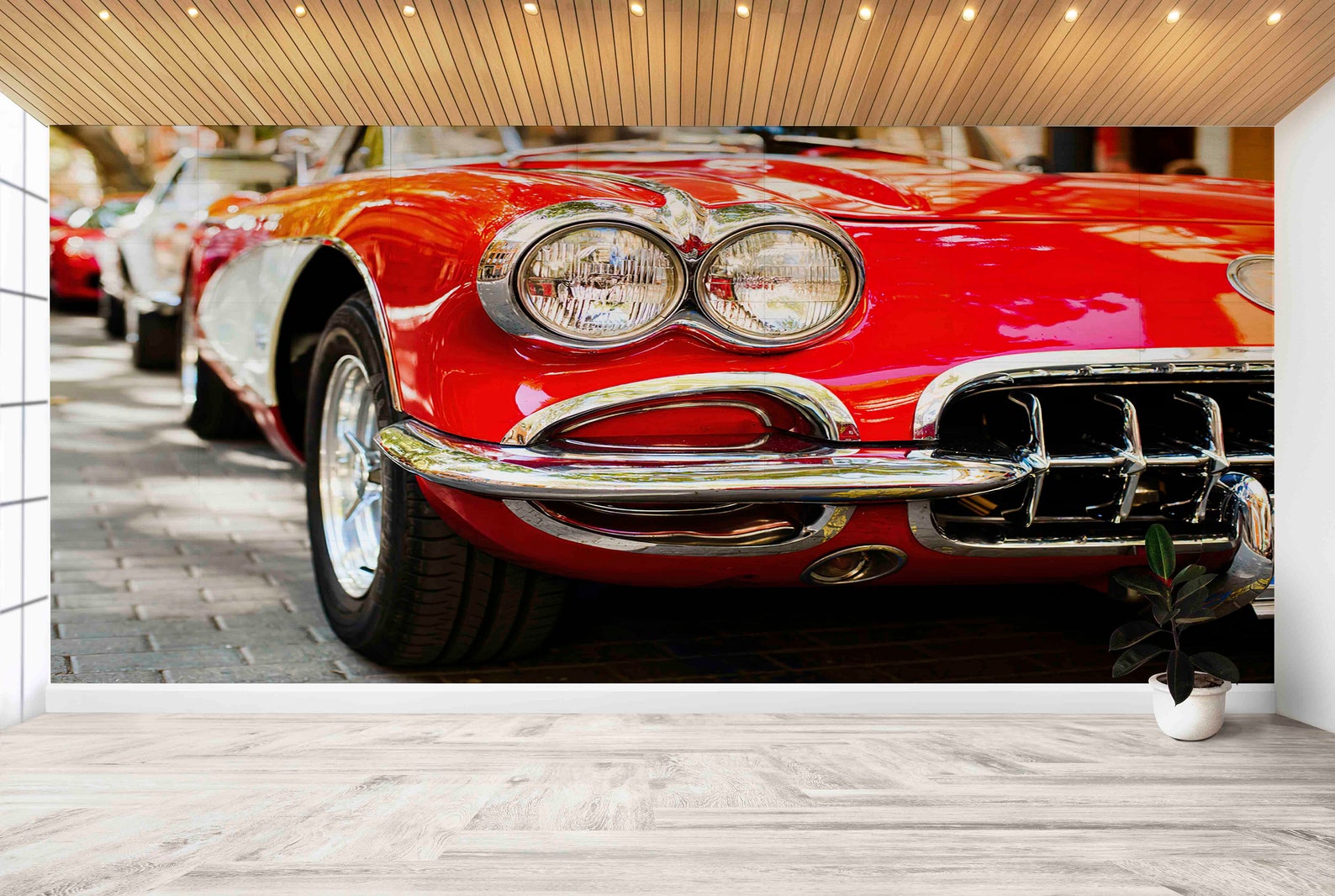 Red Classic Car Wallpaper: Modern Wall Decor, Custom Size - Etsy